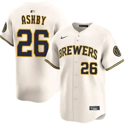 Mens Milwaukee Brewers #26 Aaron Ashby Nike Cream Home Limited Jersey