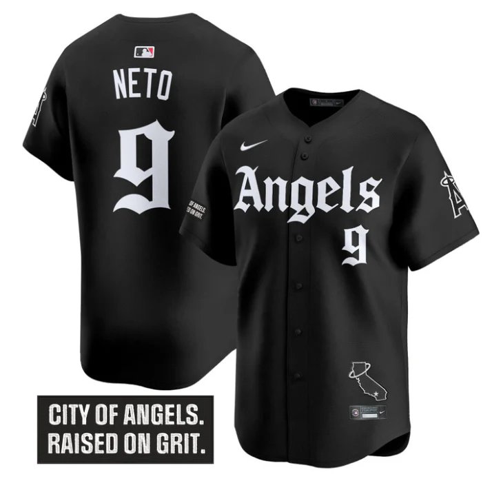 Zach Neto Jersey #9 Los Angeles Angels Gothic Halo Edition Stitched Black