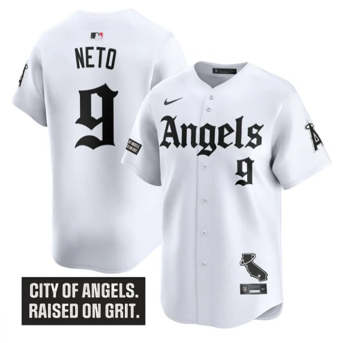 Zach Neto Jersey #9 Los Angeles Angels Gothic Halo Edition Stitched White