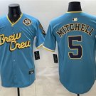 Brewers #5 Garrett Mitchell Powder Blue City Connect With Home & Bob Uecker Patch Baseball Jersey
