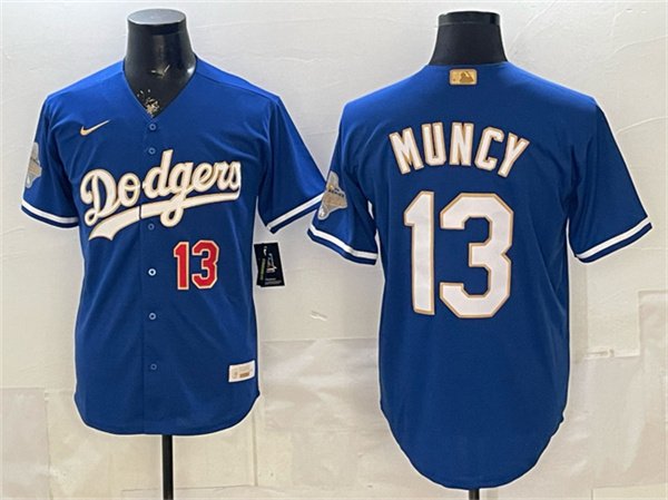 Dodgers #13 Max Muncy Royal 2026 Gold Collection 9x & B2B Champs Patch Stitched Baseball Jersey