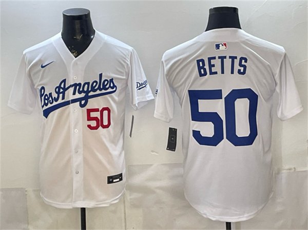 Dodgers #50 Mookie Betts White Alternate Stadium Stitched Baseball Jersey