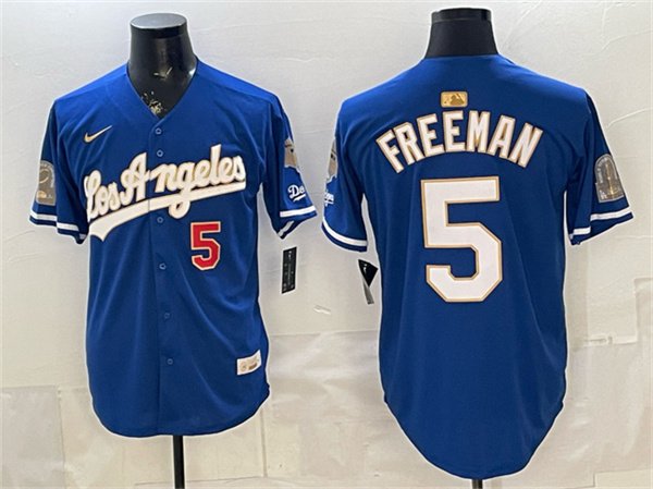 Dodgers #5 Freddie Freeman Royal 2026 Gold Collection 9x & B2B Champs Patch Stitched Baseball Jersey