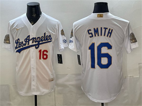 Dodgers #16 Will Smith White 2026 Gold Collection 9x & B2B Champs Patch Baseball Jersey