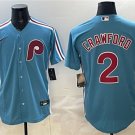 Men's Philadelphia Phillies #2 Justin Crawford Blue Cool Base Stitched Jersey