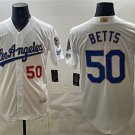 Dodgers #50 Mookie Betts White 2026 Gold Collection 9x & B2B Champs Patch Stitched Baseball Jersey