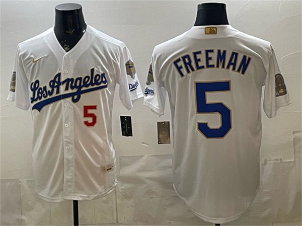 Dodgers #5 Freddie Freeman White 2026 Gold Collection 9x & B2B Champs Patch Stitched Baseball Jersey