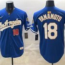 Dodgers #18 Yoshinobu Yamamoto Royal 2026 Gold Collection 9x & B2B Champs Patch Baseball Jersey