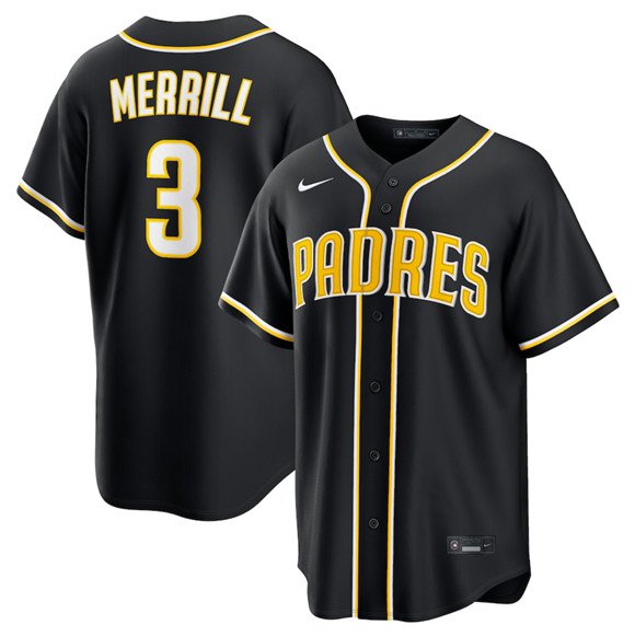 Men's San Diego Padres #3 Jackson Merrill 2026 Black Out Stitched Baseball Jersey