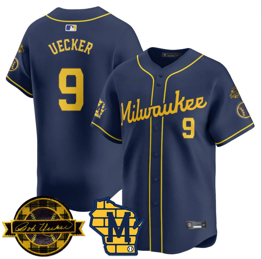 MIL #9 Bob Uecker Navy With Home Patch Limited Stitched Player Jersey