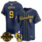 Milwaukee Brewers #9 Bob Uecker Navy With Home Patch Limited Stitched Baseball Jersey