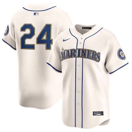 Men's Seattle Mariners #24 Ken Griffey Jr. NO Name Cream Cool Base Jersey