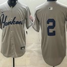 Men's New York Yankees #2 Derek Jeter Grey Without Name Limited Jersey