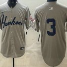 Men's New York Yankees #3 Babe Ruth Grey Without Name Limited Jersey