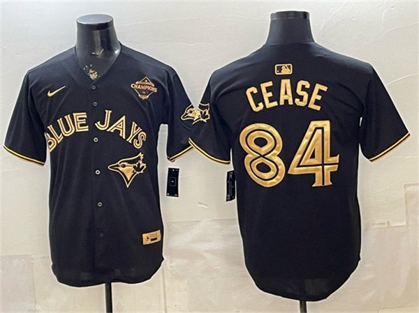 Men's Toronto Blue Jays #84 Dylan Cease Black Gold 2025 American League Champions Jersey