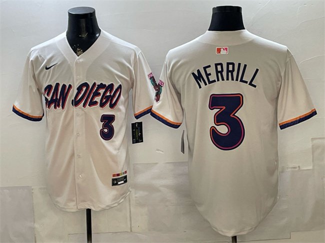 Men's San Diego Padres #3 Jackson Merrill Cream 2026 City Connect Stadium Jersey