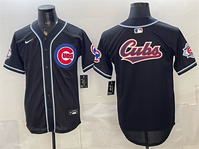 Men's Chicago Cubs Team Big Logo 2026 Fashion Replica Black Out Stitched Jersey