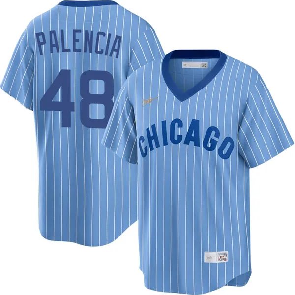 Mens Chicago Cubs #48 Daniel Palencia Blue Pinstripe Pullover 1978 Cooperstown Jersey