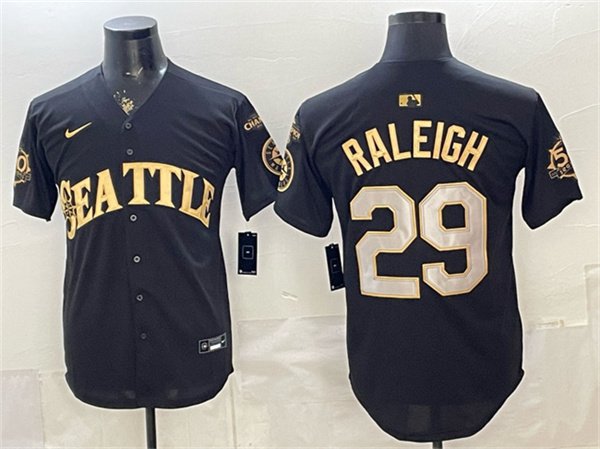 Cal Raleigh Black/Gold 50th Anniversary & AL West Division Champions Patch Jersey