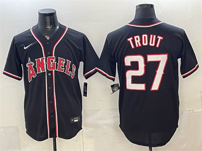 Men's Los Angeles Angels #27 Mike Trout 2026 Fashion Replica Black Out Jersey