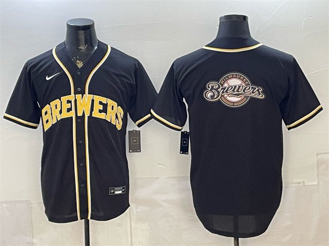 Men's Milwaukee Brewers Team Big Logo 2026 Fashion Replica Black Out Stitched Jersey