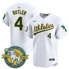 Men Lawrence Butler #4 OAK Player White Jersey 125th Anniversary Patch