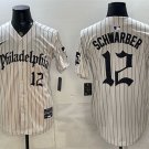 Men's Philadelphia Phillies #12 Kyle Schwarber Cream Pinstripe Gothic Vapor Jersey