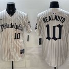 Men's Philadelphia Phillies #10 J.T. Realmuto Cream Pinstripe Gothic Vapor Jersey