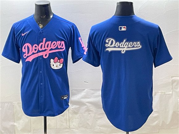 Men's Los Angeles Dodgers Team Big Logo Royal Kitty Night Stitched Baseball Jersey