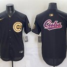 Men's Chicago Cubs Team Big Logo Black Gold 150th Anniversary Patch Stitched Jersey