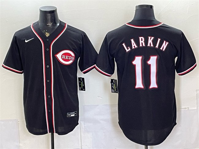Men's Cincinnati Reds #11 Barry Larkin 2026 Fashion Replica Black Out Stitched Jersey