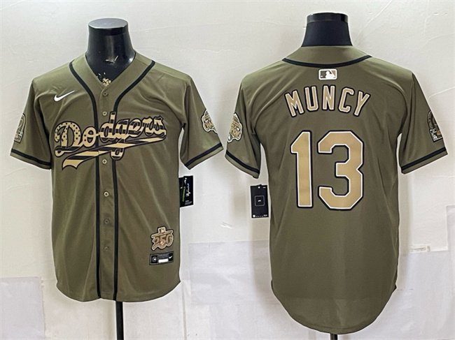 Men's Los Angeles Dodgers #13 Max Muncy Olive 2026 Armed Forces Day Stitched Jersey