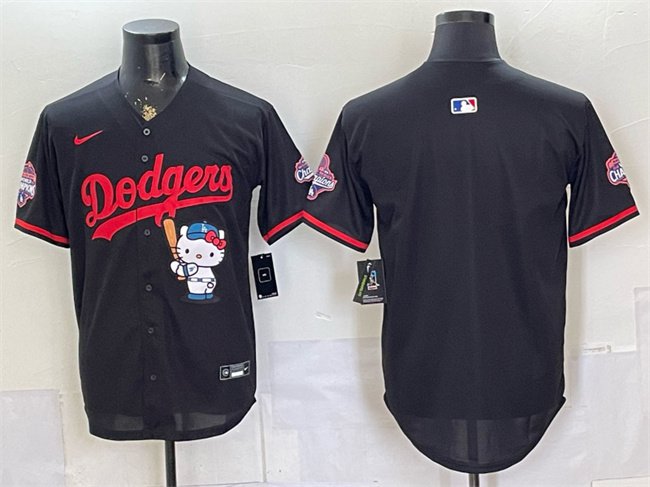 Men's Los Angeles Dodgers Blank Black Kitty Night 2025 World Series Jersey