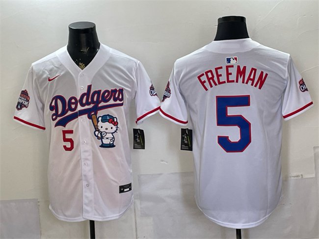 Dodgers #5 Freddie Freeman White Kitty Night 2025 World Series Champions Patch Jersey
