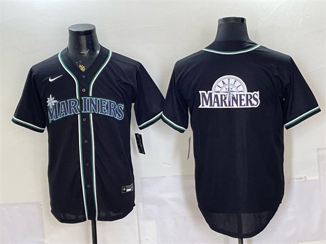 Men's Seattle Mariners Team Big Logo 2026 Fashion Replica Black Out Stitched Jersey