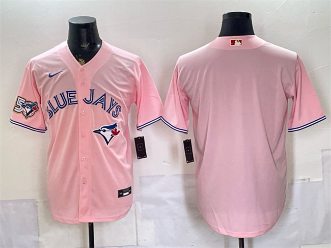Men's Toronto Blue Jays Blank Pink 50 Seasons Patch Stitched Baseball Jersey