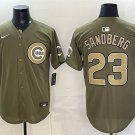 Men's Chicago Cubs #23 Ryne Sandberg Olive 2026 Armed Forces Day Stitched Jersey