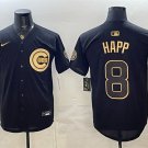 Men's Chicago Cubs #8 lan Happ Black Gold 150th Anniversary Patch Stitched Jersey