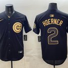 Men's Chicago Cubs #2 Nico Hoerner Black Gold 150th Anniversary Patch Stitched Jersey