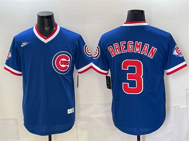 Men's Chicago Cubs #3 Alex  Bregman Royal 150th Anniversary Throwback Jersey