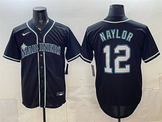 Men's Seattle Mariners #12 Josh Naylor 2026 Fashion Replica Black Out Stitched Jersey