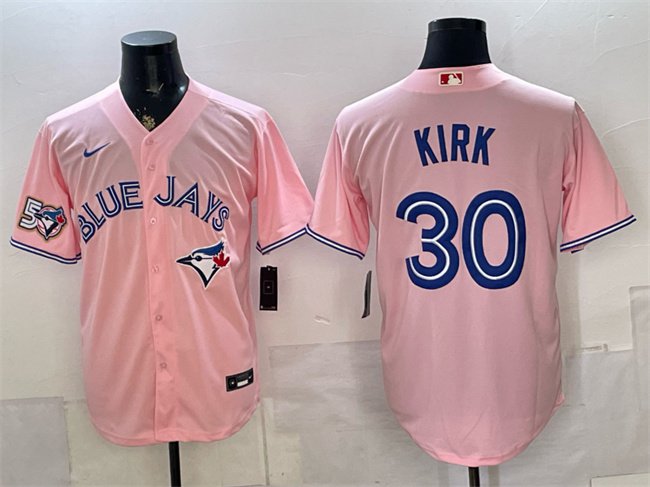 Men's Toronto Blue Jays #30 Alejandro Kirk Pink 50 Seasons Patch Stitched Jersey