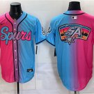San Antonio Spurs Team Big Logo Pink Blue Limited Stitched Baseball Jersey