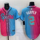 Men's San Antonio Spurs #2 Dylan Harper Pink Blue Limited Stitched Baseball Jersey