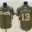 Men's Atlanta Braves #13 Ronald Acuna Jr. Olive 2026 Armed Forces Day Stitched Jersey