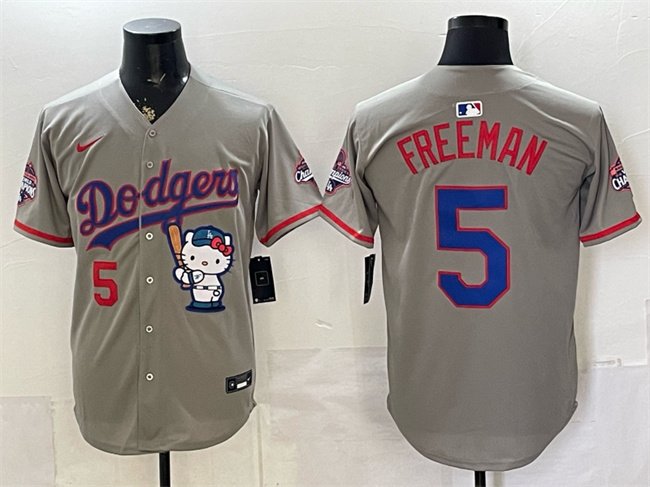 Freddie Freeman Grey Kitty Night 2025 World Series Champions Patch Stitched Baseball Jersey