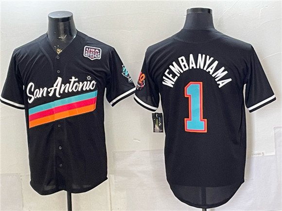 Men's San Antonio Spurs #1 Victor Wembanyama Black USA 250' Patch City Edition Jersey