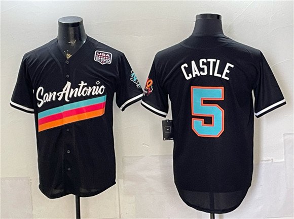 Men's San Antonio Spurs #5 Stephon Castle Black USA 250' Patch City Edition Jersey