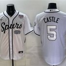 Men's San Antonio Spurs #5 Stephon Castle White USA 250' Patch Stitched Baseball Jersey