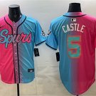 Men's San Antonio Spurs #5 Stephon Castle Pink Blue Limited Stitched Baseball Jersey